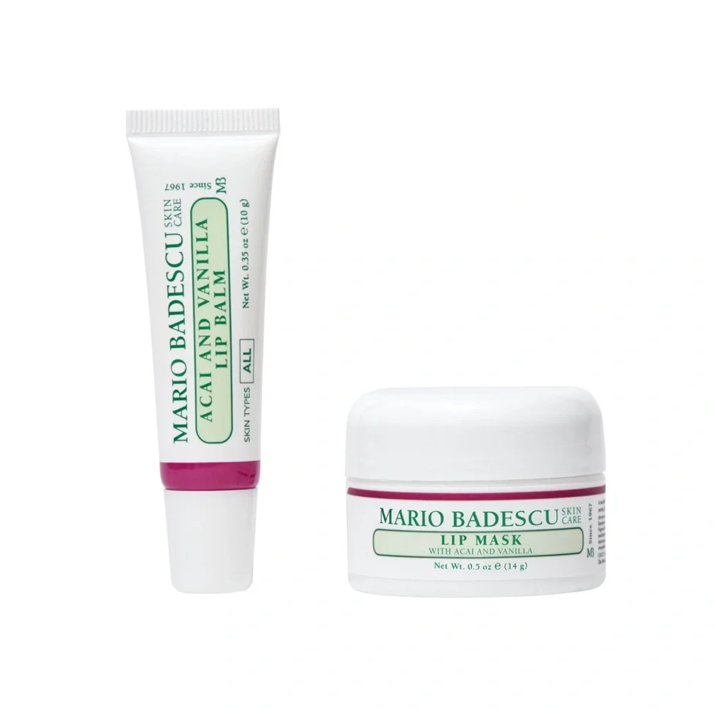 Mario Badescu Lip Care Duo Acai Vanilla Lip Balm and Overnight Lip Mask Set
